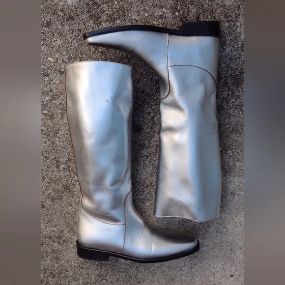 Khaite The Wooster Riding Boots Silver Metallic Leather NWOT - Picture 5 of 15